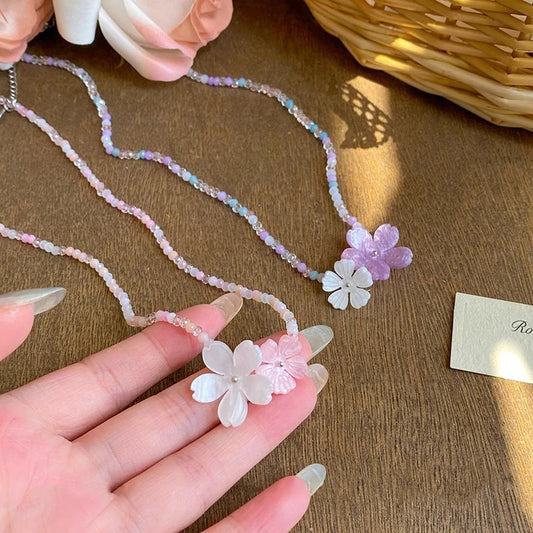 Collier Perles & Fleur de Cristal
