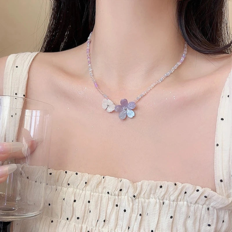 Collier Perles & Fleur de Cristal