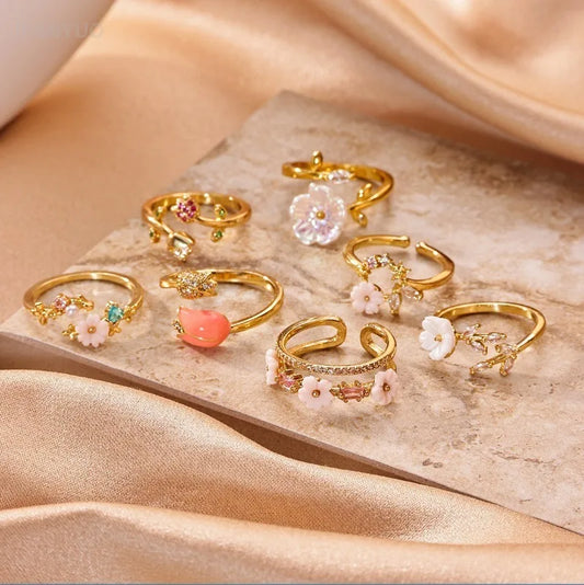 Bague Ouverte Ajustable Fleurs