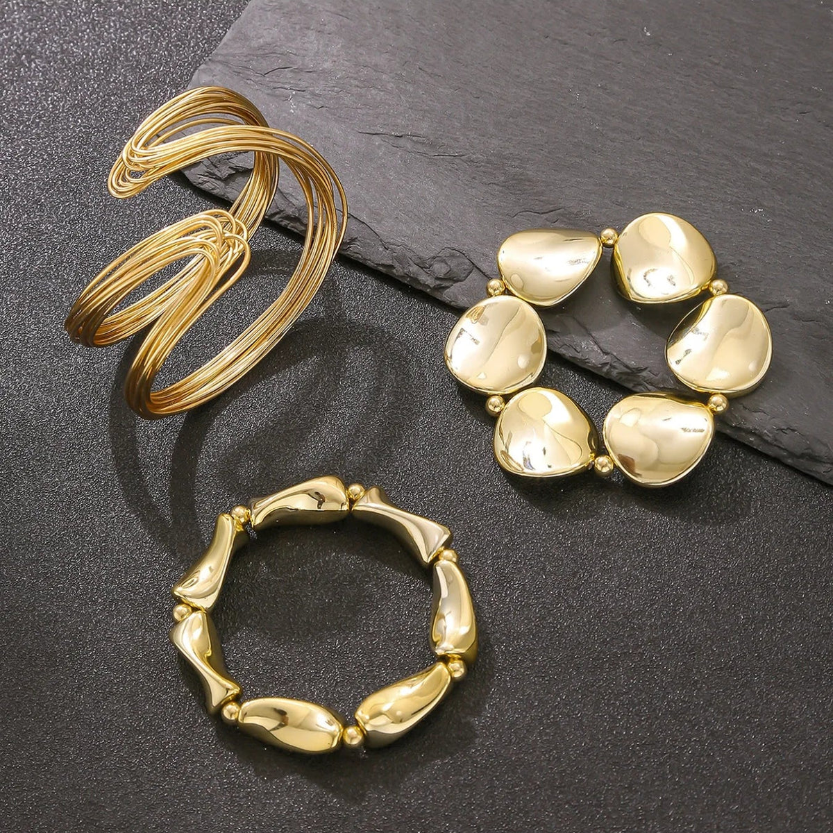 Parure Bracelets Sculpturaux & Disques Martelés