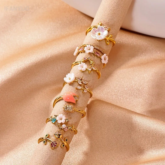 Bague Ouverte Ajustable Fleurs