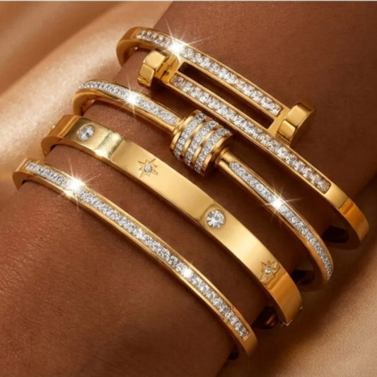 Ensemble de Joncs Élégants Acier & Zircon
