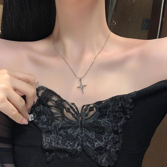 Collier Double Croix Zircon