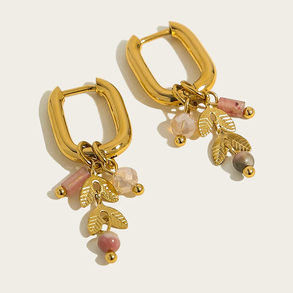 Boucles d'Oreilles Créoles Pendentifs Floraux & Cristaux