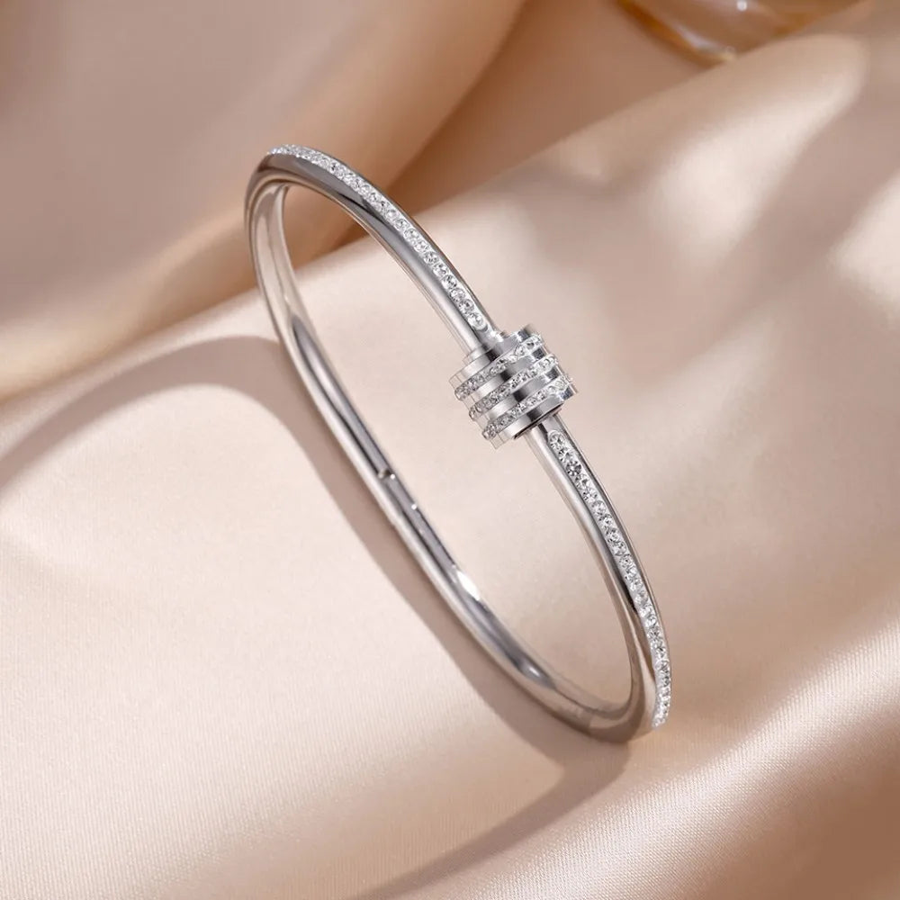 Ensemble de Joncs Élégants Acier & Zircon