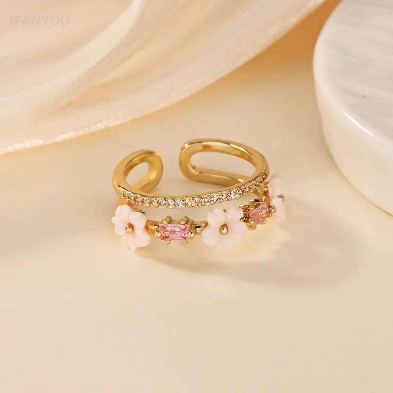 Bague Ouverte Ajustable Fleurs