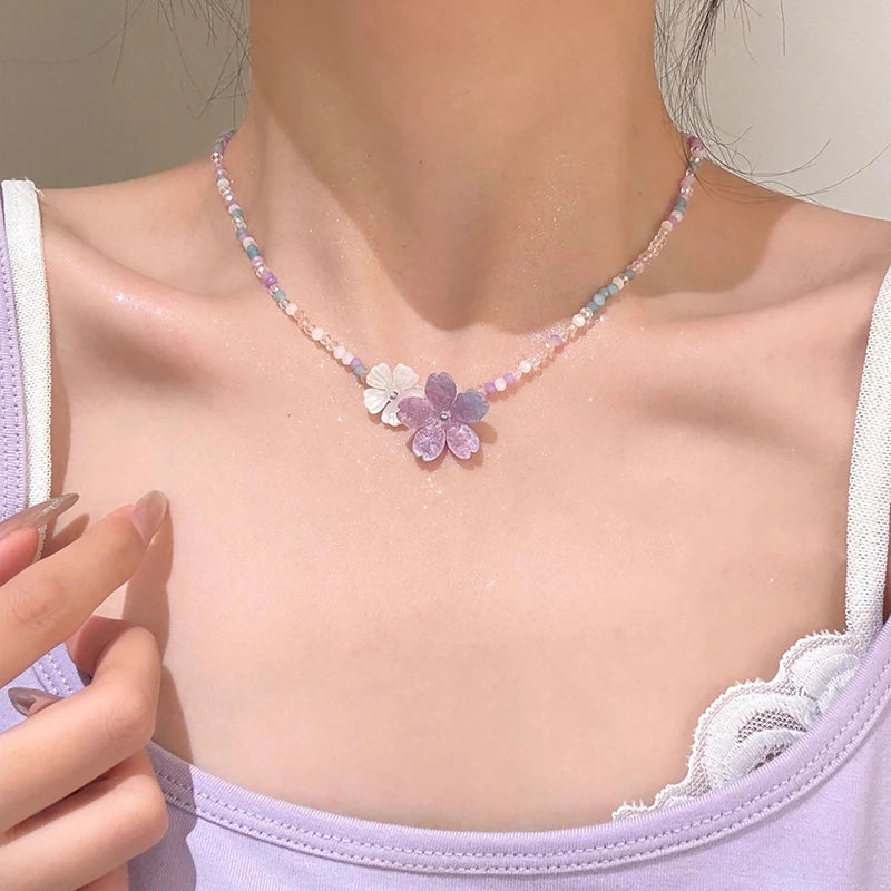 Collier Perles & Fleur de Cristal