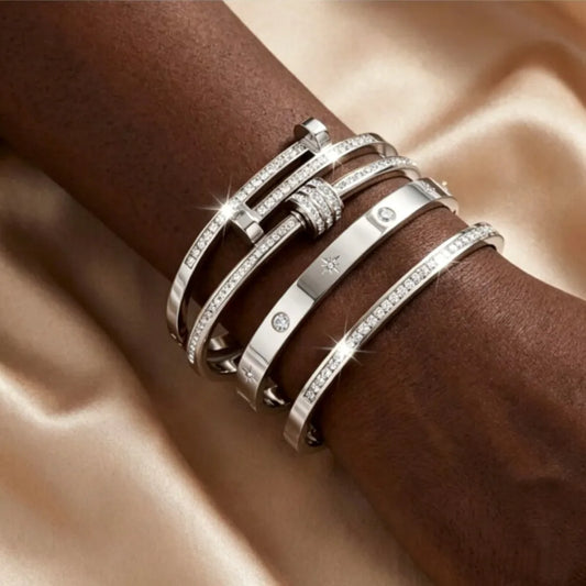 Ensemble de Joncs Élégants Acier & Zircon