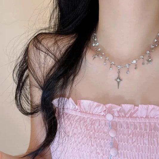 Collier Croix Strass & Pampilles
